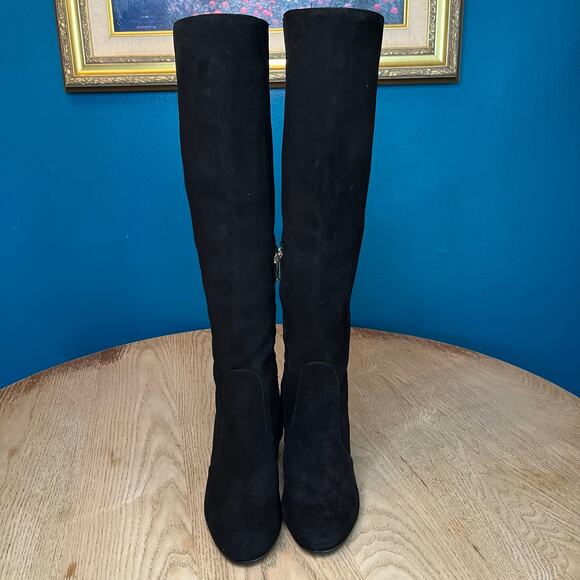 New! Sam Edelman Thora Knee High Boot Black Suede Heeled Boot Girl’s Size 4.5 - Picture 4 of 9